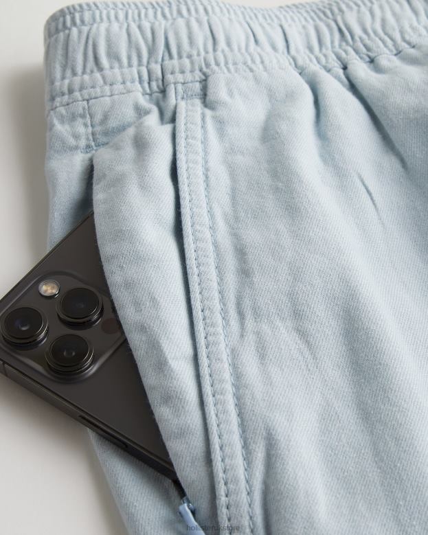 Bottoms Hollister Men Linen Blend Jogger Shorts 7\\ 488201271 Light Blue